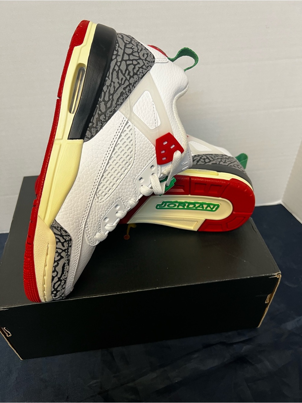 Jordan White, Red & Green Men's Basketball Sneakers - Picture 4 of 7
